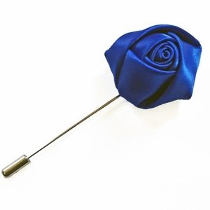 Mens Satin Fabric 3D Rose Lapel Pin Brooch Blue